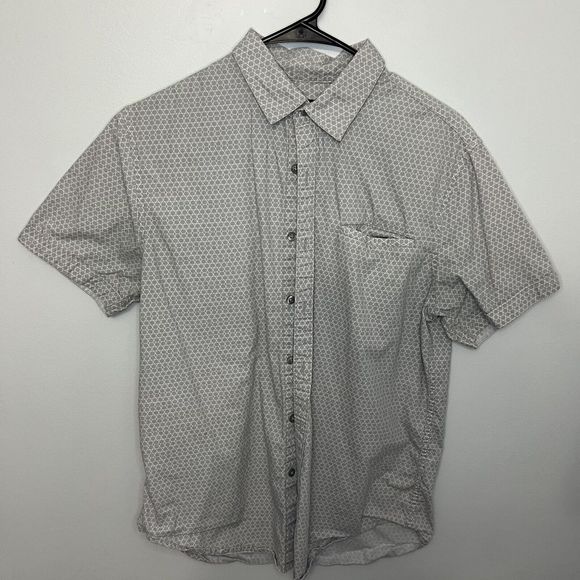 Structure Shirt Mens Medium Gray Modern Fit Button Up Short Sleeve Geometric VGC - Picture 1 of 9